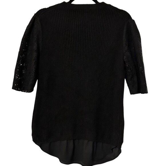 Ann Taylor Black Wool Blend Sweater Short Lace Sleeves Size M Sheer Bottom Hem - Picture 6 of 9